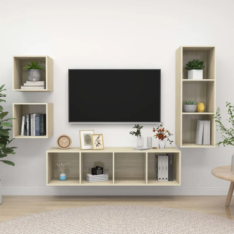 Premium 4-cz. zestaw szafek tv, dąb sonoma, płyta wiórowa