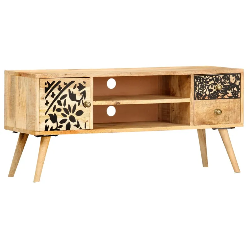 Bezpieczne zakupy Szafka pod TV, 100x30x45 cm, lite drewno mango