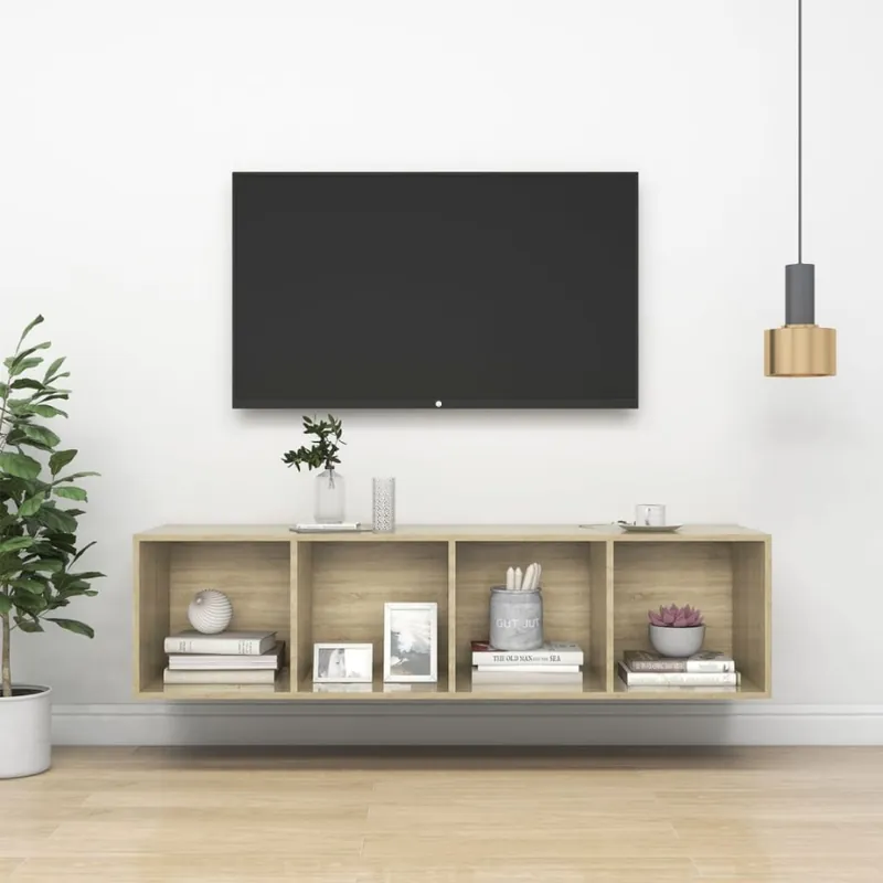 Wisząca szafka tv, dąb sonoma, 37x37x142,5 cm, płyta wiórowa Ostatnie sztuki