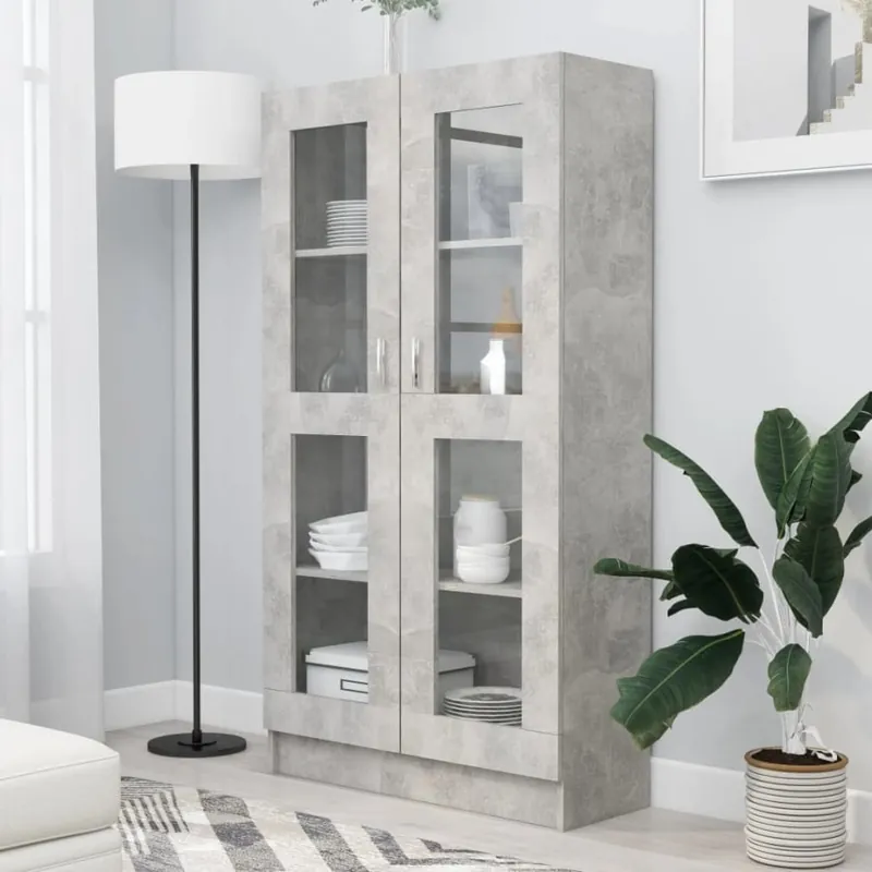 Witryna, szarość betonu, 82,5 x 30,5 x 150 cm, płyta wiórowa Oferta