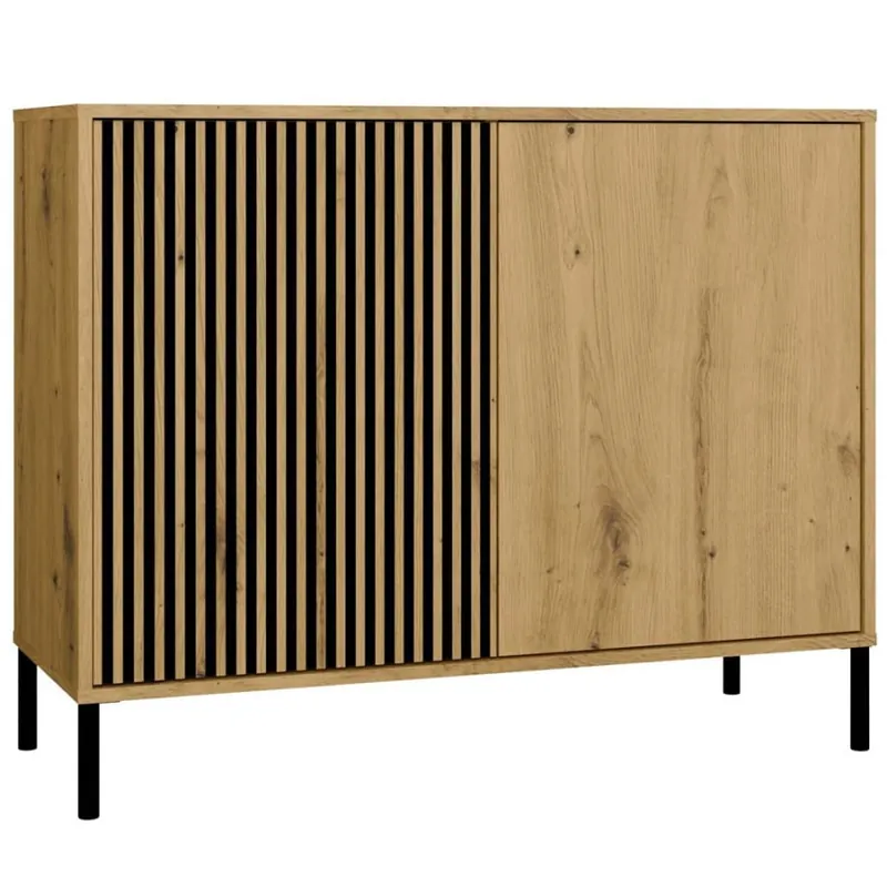 Hit sprzedaży Komoda Front Ryflowany Szafka KAMARO 2D Slim / Gładki DĄB ARTISAN Lamele