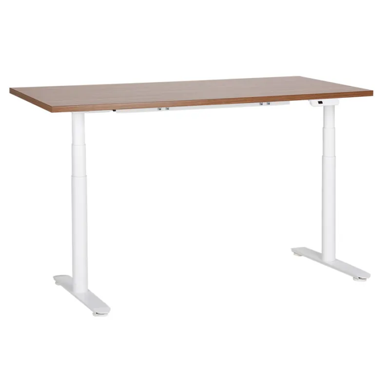Niska cena Biurko regulowane elektrycznie 160 x 72 cm ciemne drewno z białym destinas
