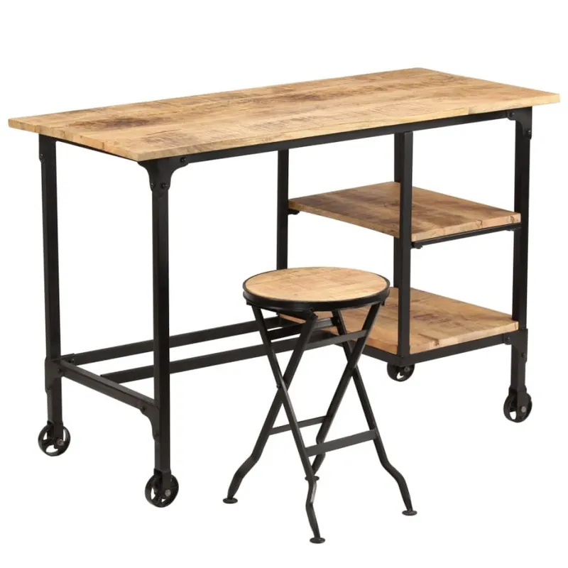 Oferta limitowana Biurko ze składanym taboretem, lite drewno mango, 115x50x76 cm
