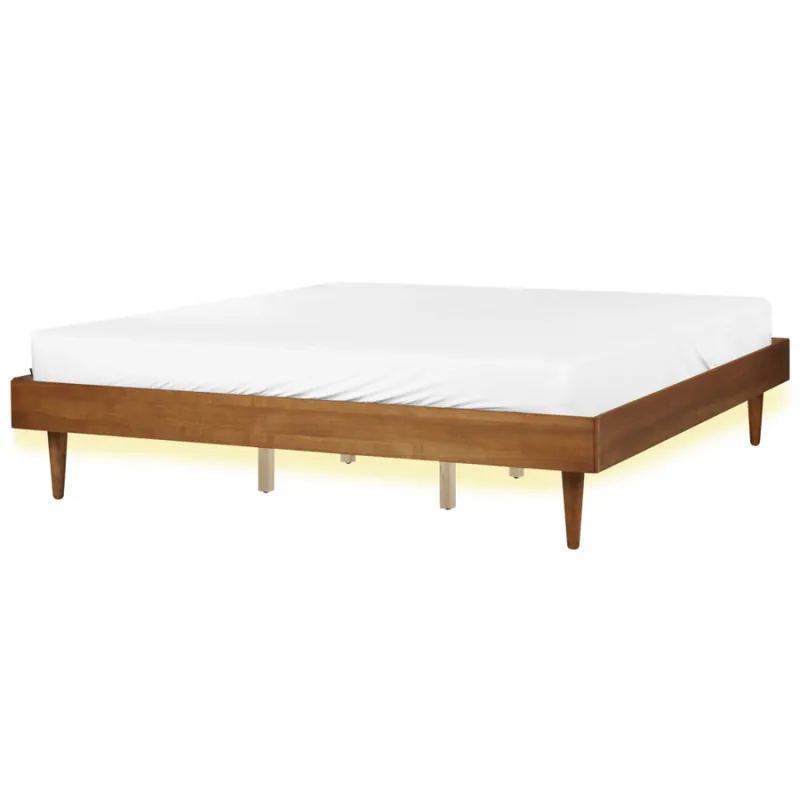 łóżko led drewno toucy 180 x 200 cm brązowy Darmowy zwrot