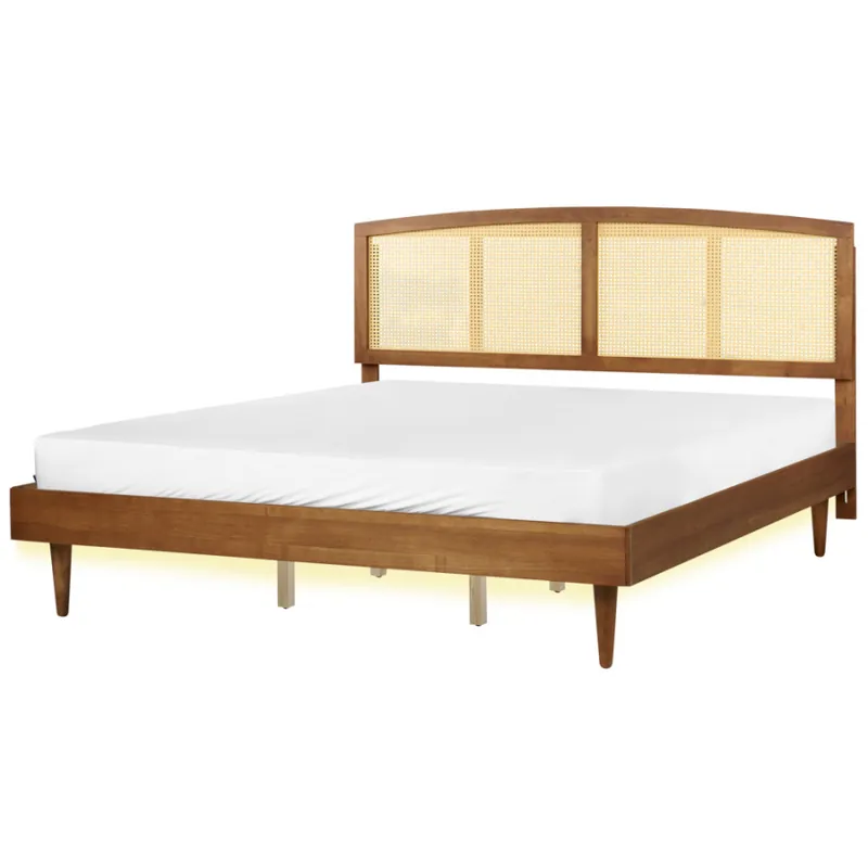 Nowy łóżko led rattan varzy 180 x 200 cm brązowy