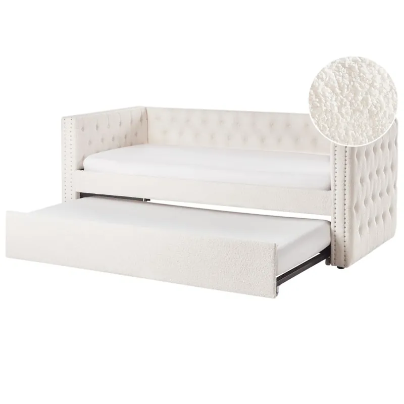 Łóżko wysuwane Boucle GASSIN 90 x 200 cm Złamana biel Oferta limitowana