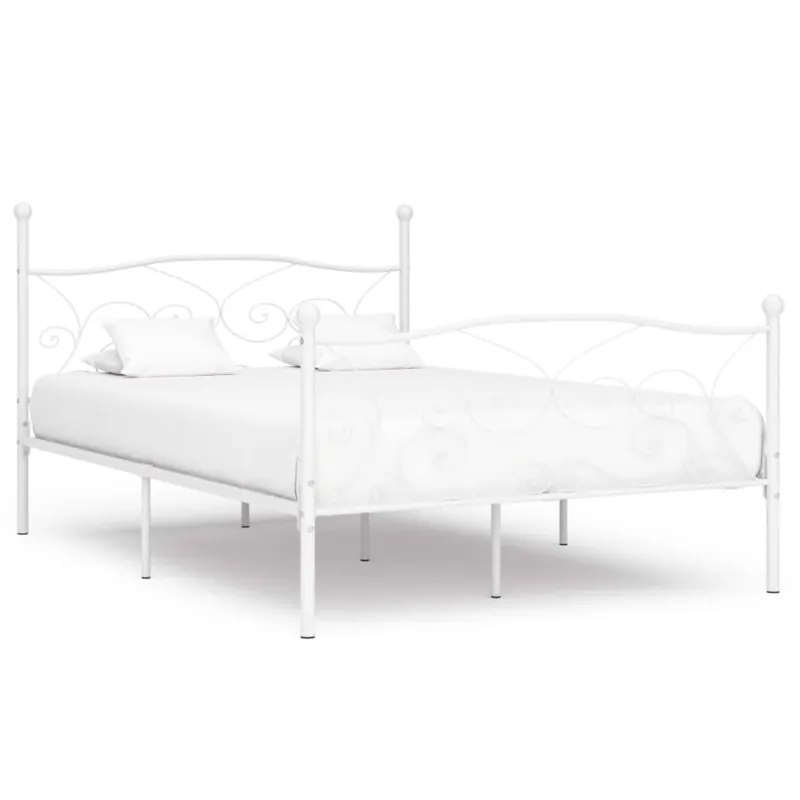 Niska cena Rama łóżka ze stelażem z listw, biała, metalowa, 120 x 200 cm