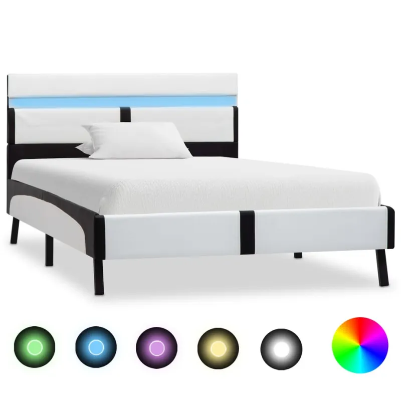 Oferta Rama łóżka z LED, biało-czarna, sztuczna skóra, 90 x 200 cm