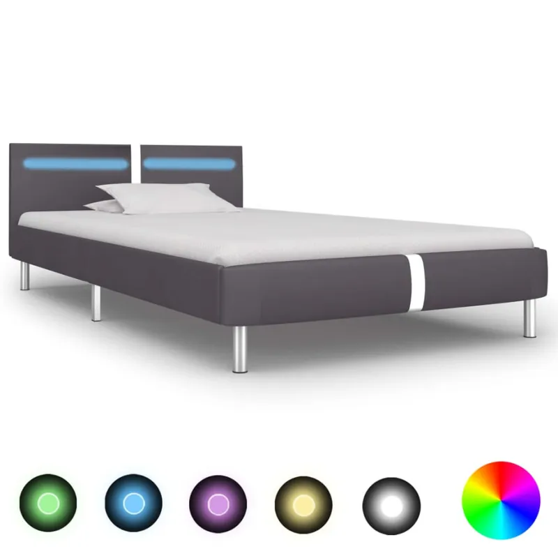 Rama łóżka LED, szara, sztuczna skóra, 90 x 200 cm Kup online