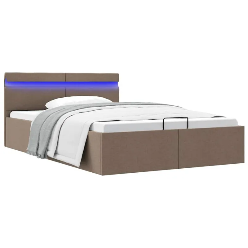 Rama łóżka z podnośnikiem i LED, taupe, tkanina, 140 x 200 cm Wyjątkowa oferta