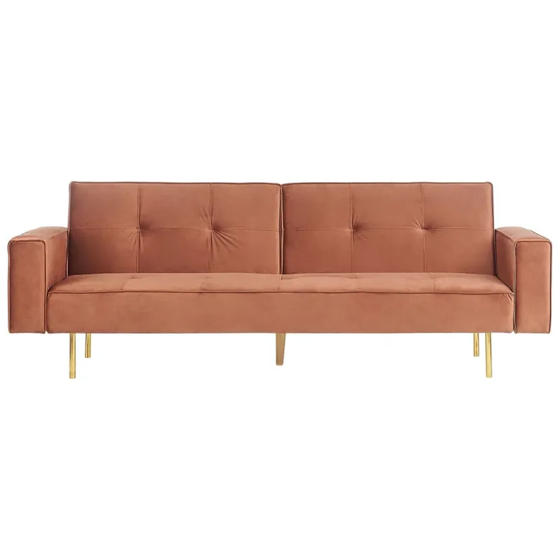 Popularny Sofa rozkładana VISNES Welur Złoty brąz dla 3 osób