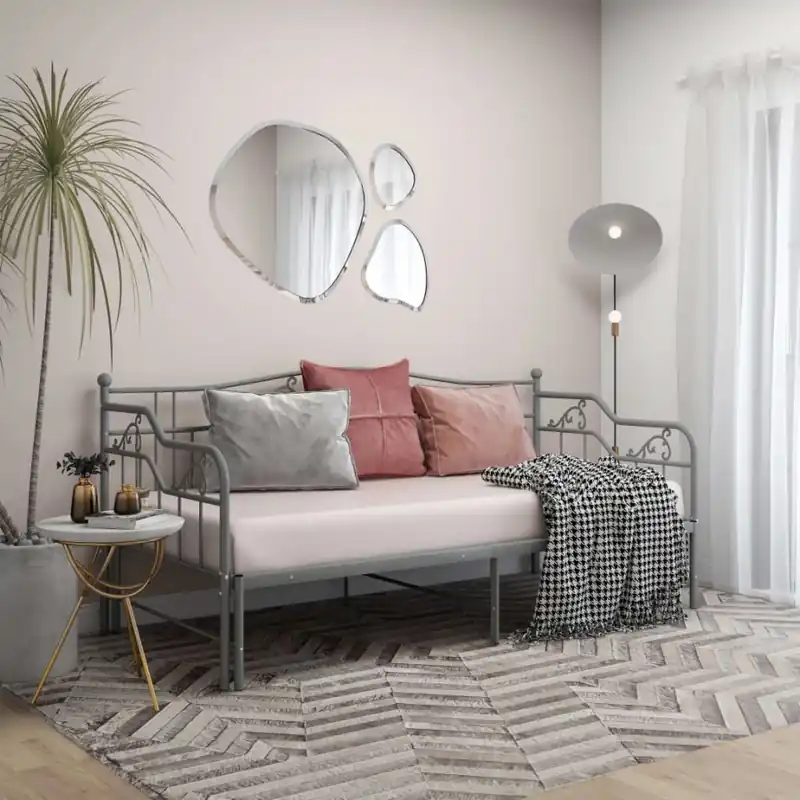 Tylko do końca tygodnia Sofa z wysuwaną ramą łóżka, szara, metalowa, 90x200 cm