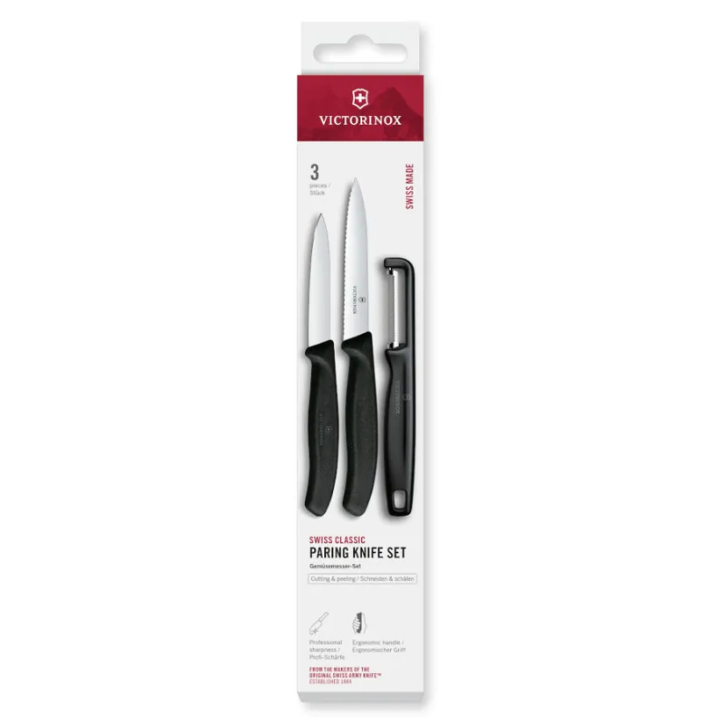 VICTORINOX - Swiss Classic - Zestaw noży do warzyw i owoców z obieraczką - Czarny Rabat