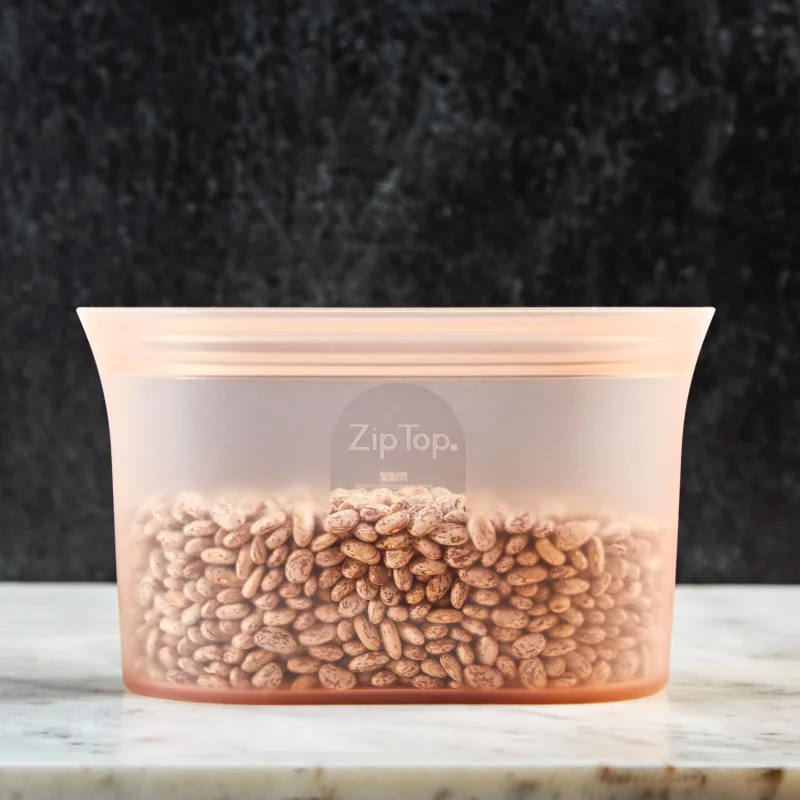 ZIP TOP Oval Peach 0,47 l brzoskwiniowy - woreczek strunowy wielorazowy na żywność silikonowy Super okazja