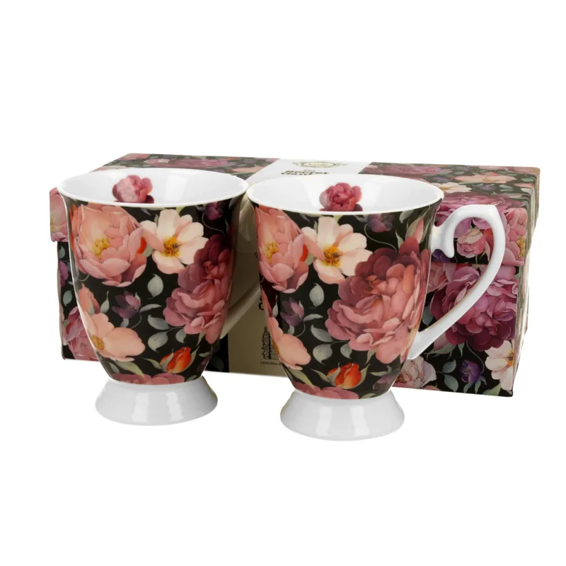 Darmowy zwrot Kubki porcelanowe DUO FLORAL EXCLUSIVE SPRING ROSES BLACK 300 ml 2 szt.