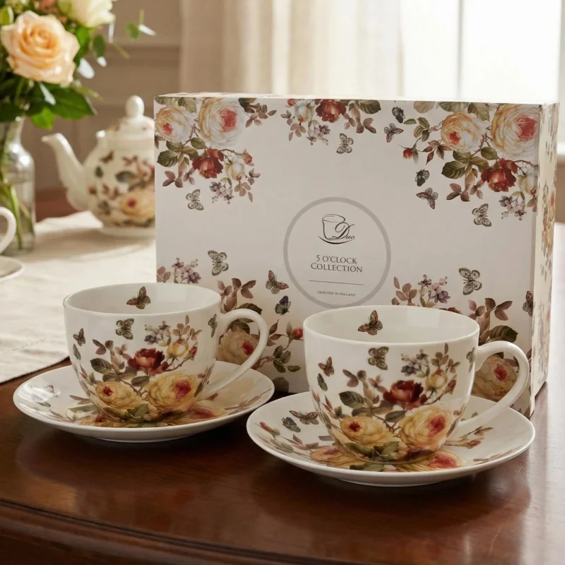 Filiżanki do kawy i herbaty porcelanowe ze spodkami DUO ROMANTIC ZAHRA BIAŁE 300 ml 2 szt. Zamów dziś