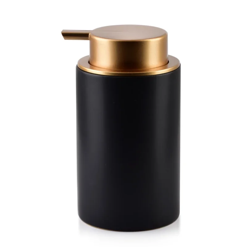 Taniej Dozownik do mydła w płynie lub płynu do mycia naczyń ceramiczny BATHLAB DAMIEN CZARNO-ZŁOTY 320 ml