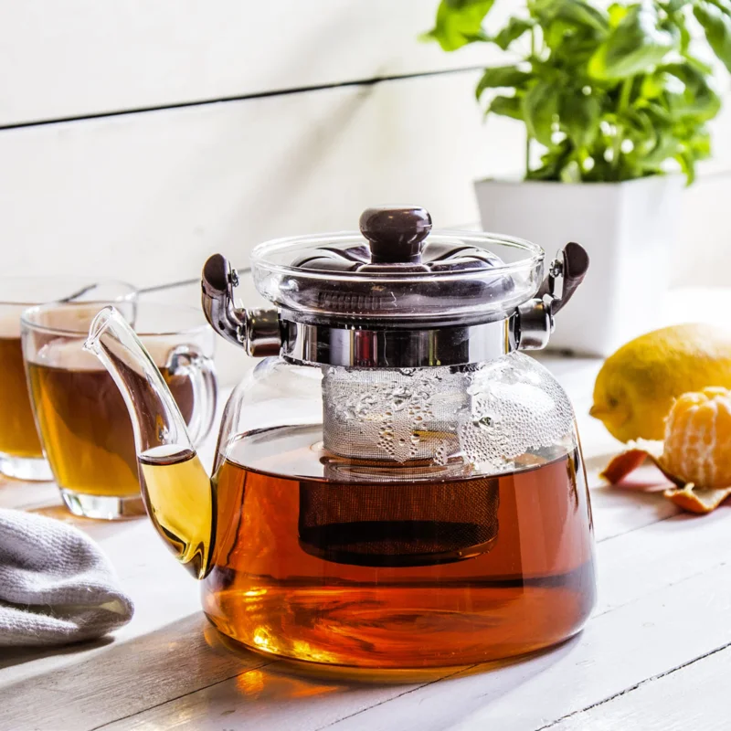 Bezpieczne zakupy Dzbanek do herbaty szklany z zaparzaczem TADAR WINDSOR BRĄZOWY II 1,2 l