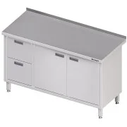 Premium Stalgast Stół przyścienny z blokiem dwóch szuflad (L) drzwi skrzydłowe 1500x700x850 mm