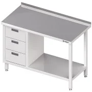 Stalgast Stół przyścienny z blokiem trzech szuflad (L) i półką 900x600x850 mm Premium