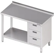Stalgast Stół przyścienny z blokiem trzech szuflad (P) i półką 1300x700x850 mm Nie przegap