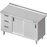 Cena promocyjna Stalgast Stół przyścienny z blokiem trzech szuflad (L) drzwi suwane 1600x600x850 mm