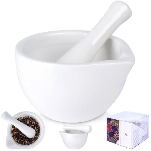 Bezpieczne zakupy Możdzierz kuchenny do przypraw ziół leków porcelanowy biały EXCELLENT HOUSEWARE 259318