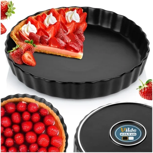 Forma do pieczenia tarty ciasta ceramiczna czarna 24.5cm VILDE 279003 Tani
