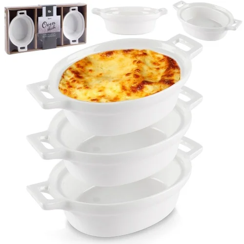 Hit sprzedaży Miseczki do zapiekania kokilki porcelanowe do sosów piekarnika białe małe 120ml 3-ele EXCELLENT HOUSEWARE 259234-OW