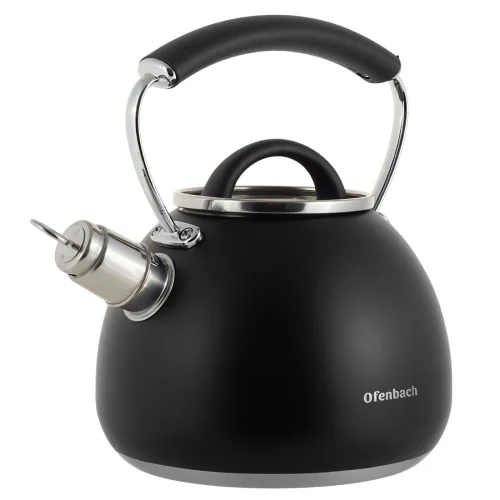 Bezpieczne zakupy Czajnik tradycyjny z gwizdkiem na gaz indukcja czarny 2.5L OFENBACH OB-100311